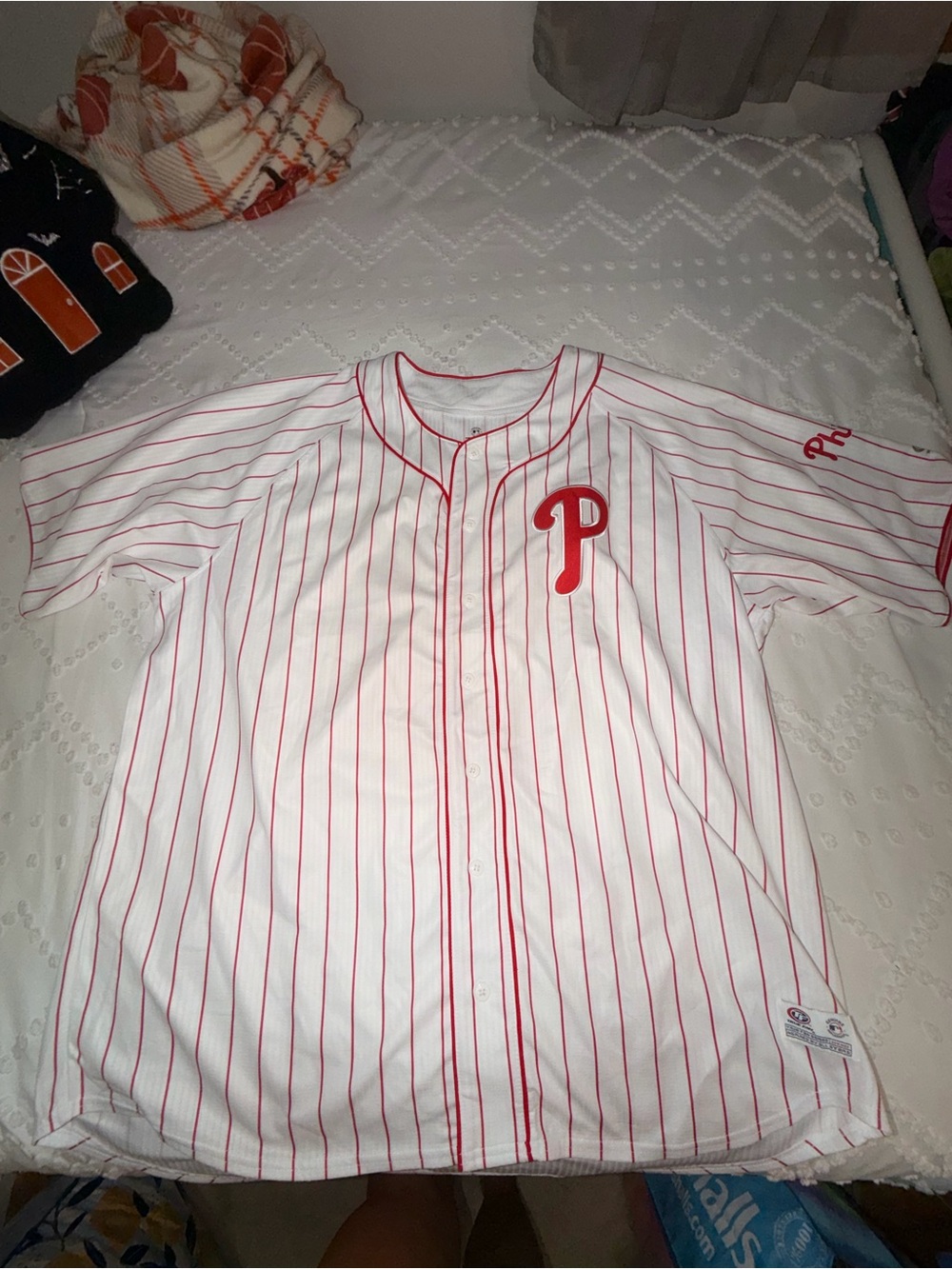 Men's White & Red Pinstripe Baseball Jersey – Phillies Style